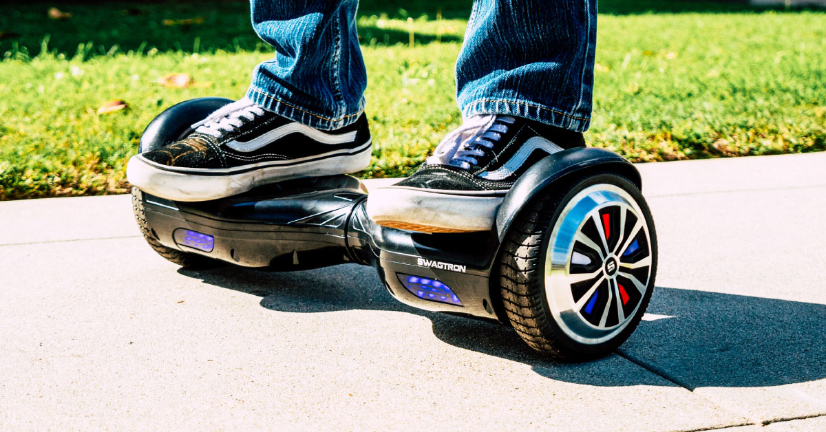 Close up of the Swagboard Twist T882 with LED wheels, the official hoverboard of the Chicago Cubs