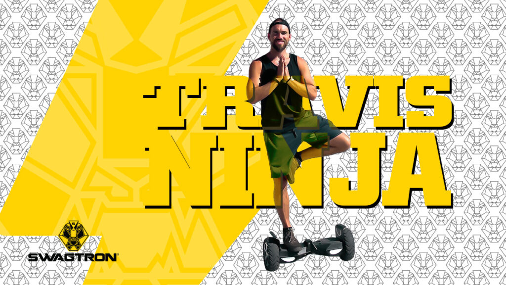 Travis Brewer balancing on one foot on a T6 hoverboard